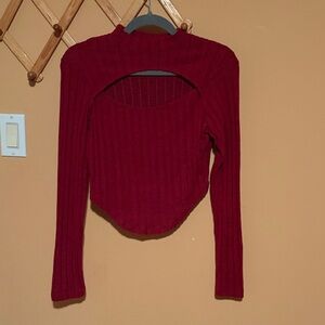 Red Ribbed Long Sleeve Top